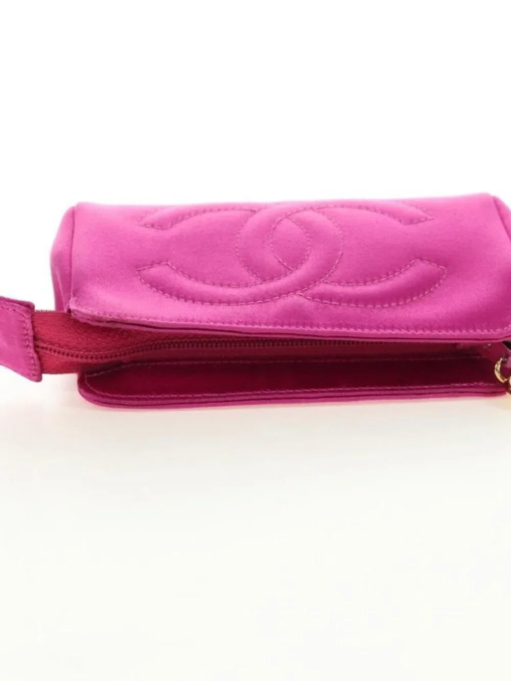 CHANEL Pouch Satin Pink Gold CC Auth 186009SAM